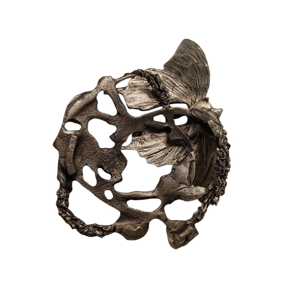 Vintage Pewter Butterfly Floral Candle‎ Topper Trinket Trivet Paperweight - Picture 3 of 4